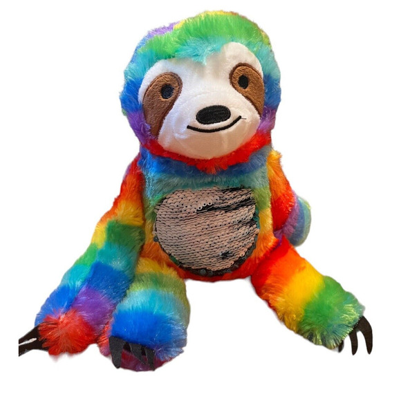 Fun Express plush Sloth Sequin 50 rainbow 12" Pride Stuffed Animal Toy - Picture 1 of 6